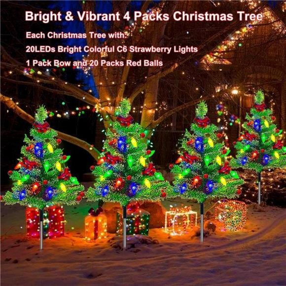 4-Packs Solar Prelit Christmas Tree with 80LED C6 Lights, 8 Modes, Waterproof - Picture 2 of 7